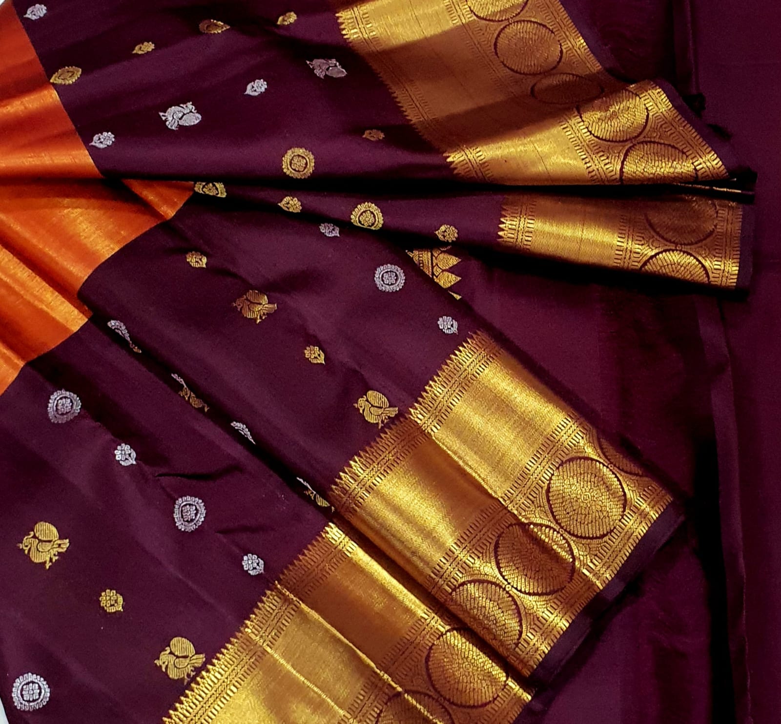 Purple & Orange Silk Saree